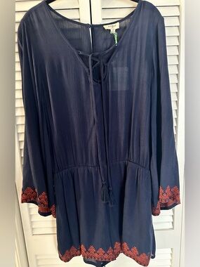 Umgee Navy Tunic with Red Embroidered Cuffs